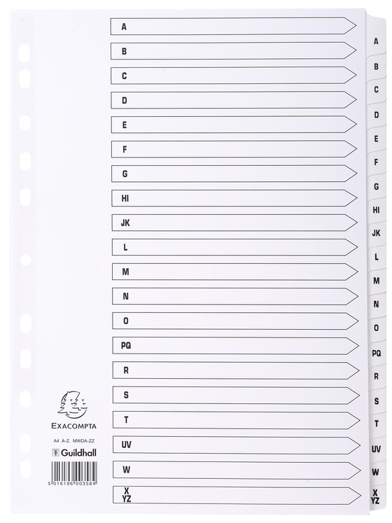 EXACOMPTA Karton-Register A-Z, DIN A4, weiß, 20-teilig von EXACOMPTA