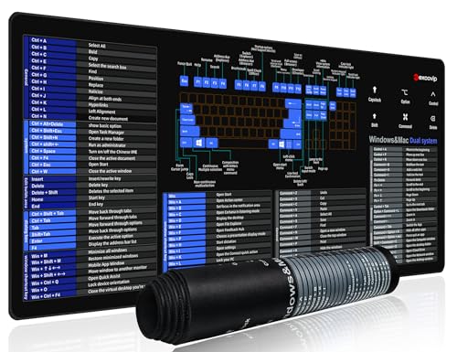 excovip Windows/MAC Mauspad Großes 900x400 mm, Desk Mat,Gaming Mouse Pad mit Windows und Mac-Tastenkombinationen,Gummibasis für stabilen Griff auf glatten Oberflächen mit Tischpad von EXCO