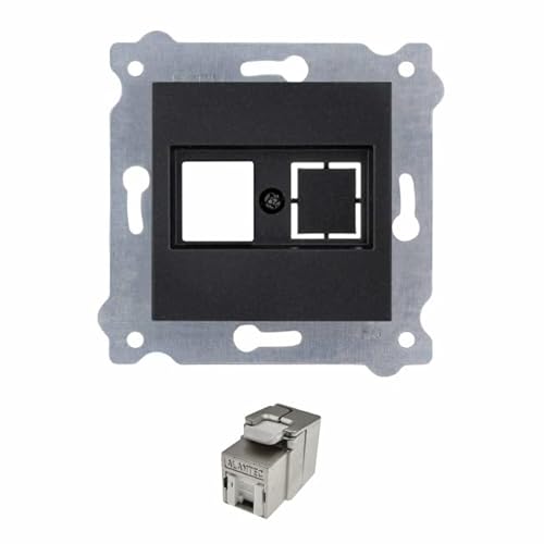 EXEN- Frontplatte Netzwerkdose Unterputz Telefondose USB, HDMI, SAT - Schwarz Metallic Frontplatte ohne Stecker Steckdose- Modul RJ45 Cat.6A - All-in-One Kompatibel mit Serien KARELL/ODAK/COMFORT von EXEN