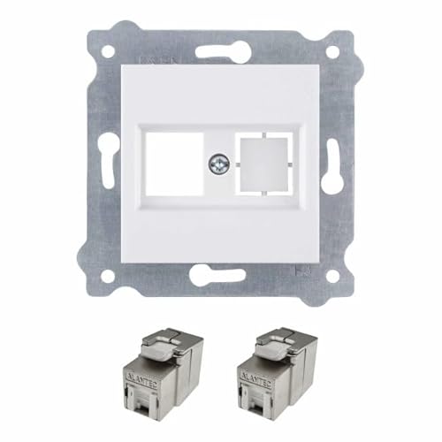 EXEN - Frontplatte Netzwerkdose Unterputz Telefondose USB, HDMI, SAT - Weiß Frontplatte ohne Stecker Steckdose - 2x Modul RJ45 Cat.6A - All-in-One Kompatibel mit Serien KARELL/ODAK/COMFORT EXEN - Frontplatte Netzwerkdose Unterputz Telefondose USB, HDMI, SAT - Weiß Frontplatte ohne Stecker Steckdose - 2x Modul RJ45 Cat.6A - All-in-One Kompatibel mit Serien KARELL/ODAK/COMFORT von EXEN