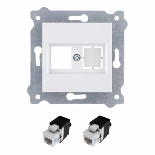 EXEN- Frontplatte Netzwerkdose Unterputz Telefondose USB, HDMI, SAT - Weiß Frontplatte ohne Stecker Steckdose- 2x Modul Weiß RJ45 Cat.5e UTP - All-in-One Kompatibel mit Serien KARELL/ODAK/COMFORT EXEN- Frontplatte Netzwerkdose Unterputz Telefondose USB, HDMI, SAT - Weiß Frontplatte ohne Stecker Steckdose- 2x Modul Weiß RJ45 Cat.5e UTP - All-in-One Kompatibel mit Serien KARELL/ODAK/COMFORT von EXEN