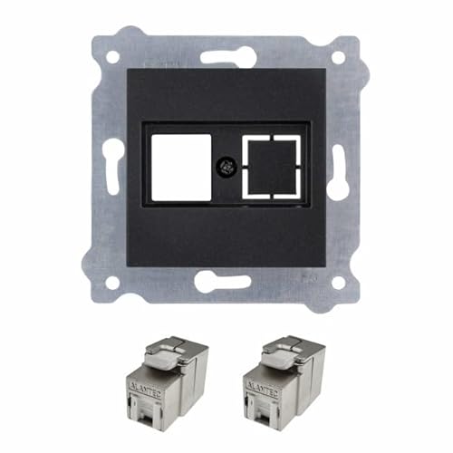 EXEN- Frontplatte Netzwerkdose Unterputz Telefondose USB,HDMI,SAT - Schwarz Metallic Frontplatte ohne Stecker Steckdose- 2x Modul RJ45 Cat.6A - All-in-One Kompatibel mit Serien KARELL/ODAK/COMFORT EXEN- Frontplatte Netzwerkdose Unterputz Telefondose USB,HDMI,SAT - Schwarz Metallic Frontplatte ohne Stecker Steckdose- 2x Modul RJ45 Cat.6A - All-in-One Kompatibel mit Serien KARELL/ODAK/COMFORT von EXEN
