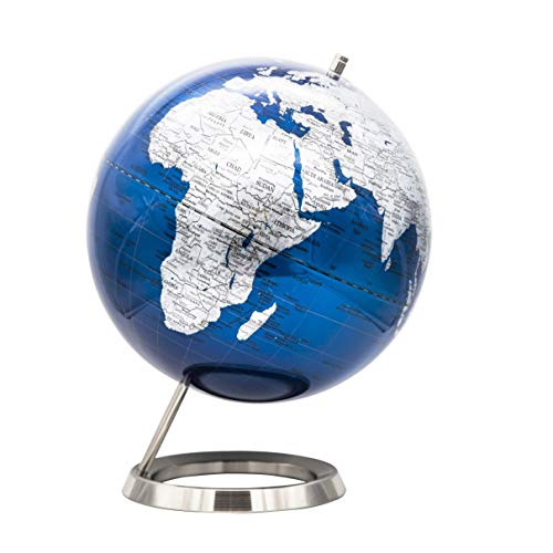EXERZ 30cm Globus Metallisches Blau mit einem Rostfreier Stahl in Englischer Sprache - Verpackung in hochwertiger Kraftbox, ideal zum Verschenken (Durchmesser 30cm Blau) von EXERZ