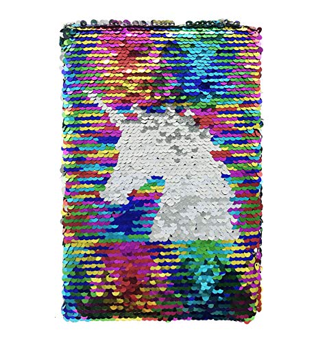 EXERZ A5 Reversible Pailletten Notizbuch/Journal, Meerjungfrau Tagebuch/Magie Notizblock, Für Büro/Schule/Geschenk. Modisch Zu Besitzen, Verwenden (Regenbogen/Einhorn) von EXERZ