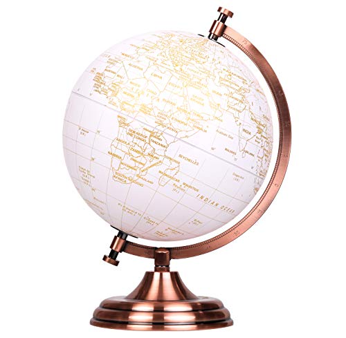 Exerz 20cm Globus Golden Farbe Metallisch - Pädagogische, Geografische, Moderne Desktop-Dekoration - Metallbogen Und -Basis, In Goldener Farbe Beschichtet - Englische Karte von EXERZ