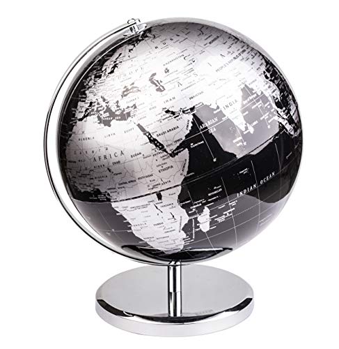 Exerz 25cm Globus - Englische Karte - Schüler-Globus - Mit Einem Metallfuß Pädagogisch/Geografisch/Dekoration - Lehrmaterial Globen - Durchmesser: 25cm (Metallisches Schwarz) von EXERZ