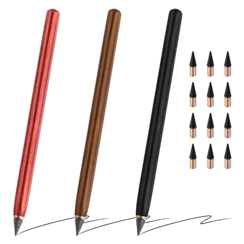 EXIN DEHCEN 3 Stück Unendlicher Füller Ewiger Bleistift Ohne Anspitzen, Dauerbleistift, Wiederverwendbarer Everlasting Pencil mit 12 Austauschbarem Ewiger Bleistift Wechselkopf für Studenten Künstler von EXIN DEHCEN