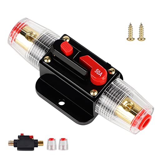 EXLECO KFZ Sicherungshalter 50A Automatiksicherungshalter 12V-24V DC Inline Auto Leistungsschalter Sicherung KFZ Manuellen Reset Schalter Auto Schutzschalter für Car Audio Solar Inverter Systemschutz von EXLECO