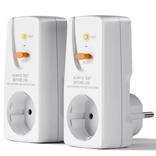 EXNICEXI Fi Schutzschalter Steckdose,Personenschutzstecker Anti-Leckagen und Elektro-Schock, 10mA-Schutzkontakt 230 V,16A Schutzschalter Stecker, passend für Haushalt Geräte, Werkzeuge, 2 Stück von EXNICEXI