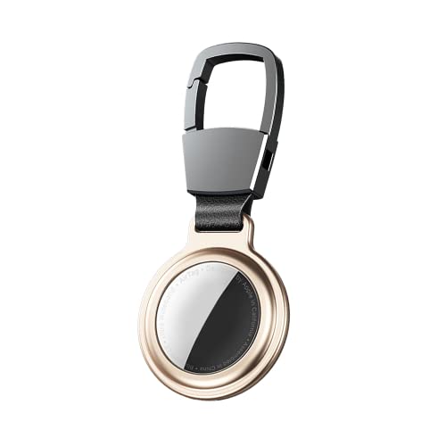 EXPE Schlüsselanhänger für Apple AirTag - Anhänger aus robusten Aluminium und Leder - Perfekte Hülle für Ihren AirTag - Karabiner - Schlüsselfinder - Gold von EXPE