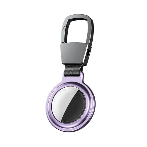 EXPE Schlüsselanhänger für Apple AirTag - Anhänger aus robusten Aluminium und Leder - Perfekte Hülle für Ihren AirTag - Karabiner - Schlüsselfinder - Lila von EXPE