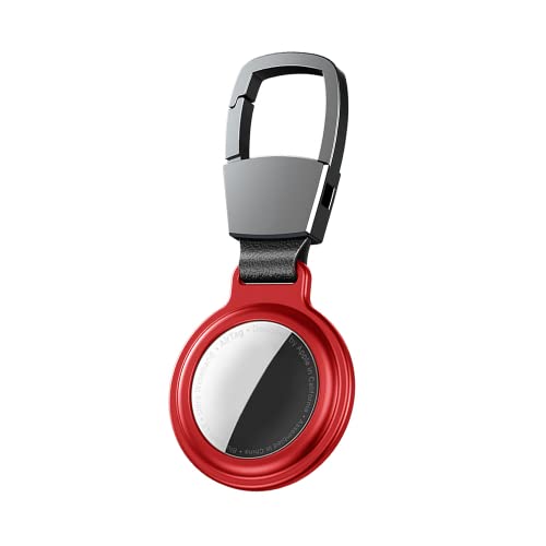 EXPE Schlüsselanhänger für Apple AirTag - Anhänger aus robusten Aluminium und Leder - Perfekte Hülle für Ihren AirTag - Karabiner - Schlüsselfinder - Rot von EXPE