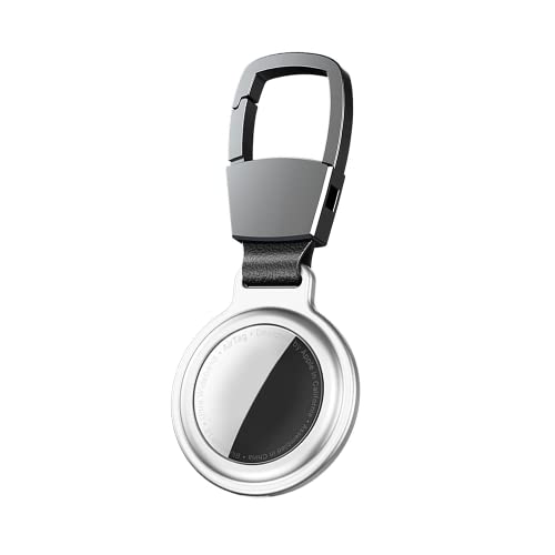 EXPE Schlüsselanhänger für Apple AirTag - Anhänger aus robusten Aluminium und Leder - Perfekte Hülle für Ihren AirTag - Karabiner - Schlüsselfinder - Silver von EXPE