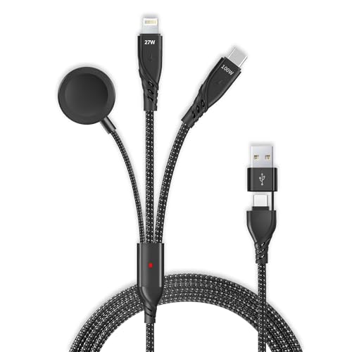Kabel 100 W Multi USB A/C Endstück – 5-in-1 Ladekabel – USB A oder USB C (Typ-C) auf USB-C/kabellos (i-Watch)/8-Pin Light-ning kompatibel mit Apple iPhone iPad Android Samsung Pixel, Xiaomi, Huawei.. von EXPR