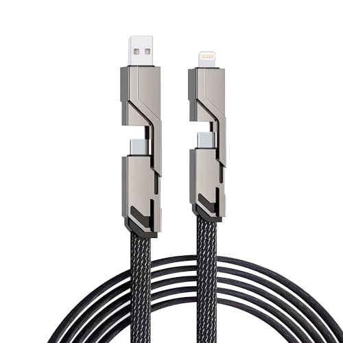 Multi USB Kabel – 100 W Kabel 4 in 1 Schnellladung und Datenübertragung Flach/dünn aus Nylon – USB A oder USB C (Typ-C) auf USB-C/8-Pin, kompatibel mit Apple für i-Phone, Samsung (grau/flach) von EXPR