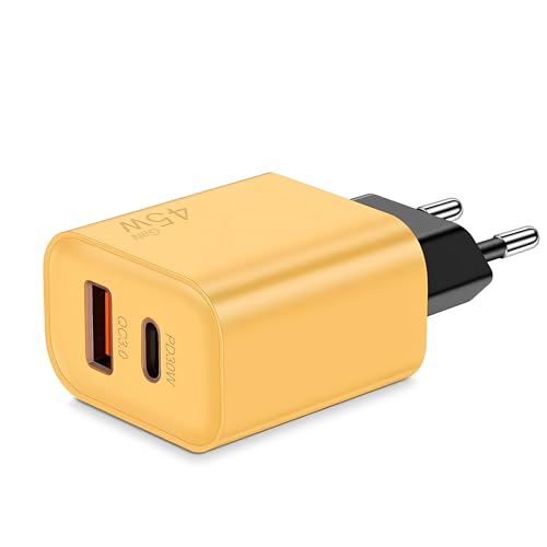 Schnellladegerät mit mehreren Anschlüssen, 45 W, GaN USB-C (PD 3.0) + USB-A QC 3.0 (FCP 45 W) – Ladegerät Netzadapter, kompatibel mit iPhone, iPad, Samsung, GalaxyTab (Orange) von EXPR