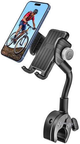 EXSHOW Fahrrad Lenker Clip Handyhalterung - [Schwanenhals] Laufband/Heimtrainer/Indoor-Radfahrrad/Stationäre Fahrrad Telefonhalterung, für iPhone 16 Pro Max/15/14/13/12, Android and All Smartphone von EXSHOW