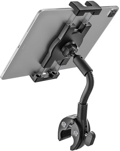 EXSHOW Schwanenhals Fahrrad Tablet Halterung - [Verstellbarer Arm] Lenkerklemme Handyhalter für Heimtrainer/Motorrad/Kinderwagen, für iPad Pro Air Mini, Smartphone, Sumsung Tab und 4,7-13 Zoll Geräte von EXSHOW