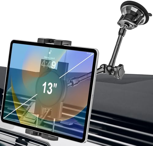 EXSHOW Schwerlast Auto Tablet Halterung - [Metallarm] Armaturenbrett Windschutzscheibe Tablet Halterung Autohalterung Saugnapf für iPad Pro Air Mini, Smartphone, Sumsung Tab und 4,7-13 Zoll Geräte von EXSHOW