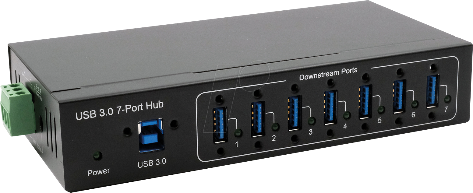 EXSYS 11227HMVS - USB 3.0 7-Port Industrie-Hub, 15 kV ESD, Tisch, Wand, Din-Rail von EXSYS