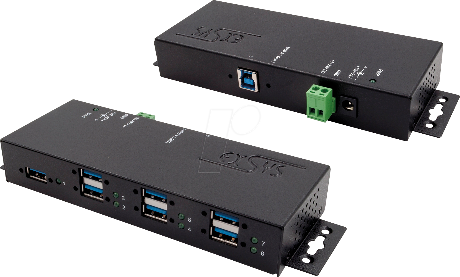 EXSYS 1189HMVS-3 - USB 3.0 7-Port Industrie-Hub, 15kV EDS, schwarz von EXSYS