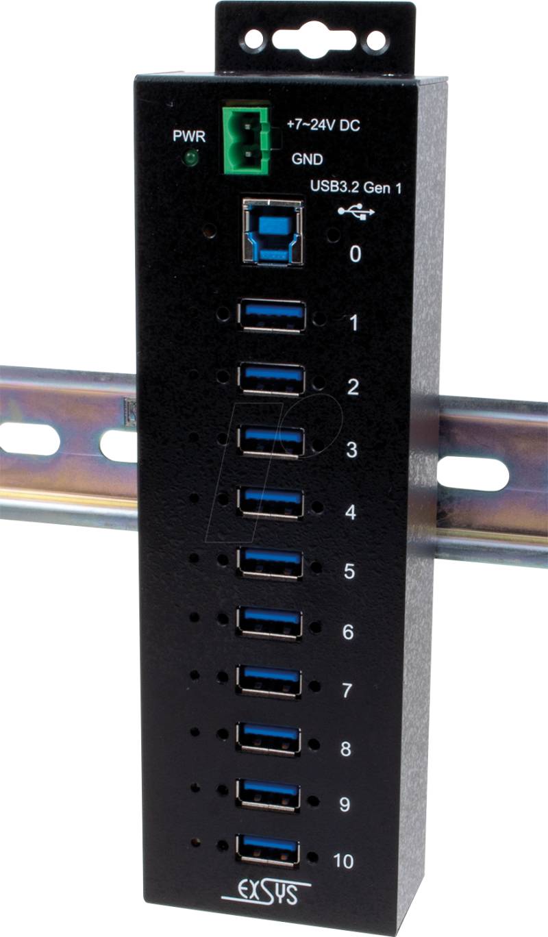EXSYS 1580SHMVS - USB 3.0 10-Port Industrie-Hub, Managed, 15 kV ESD von EXSYS