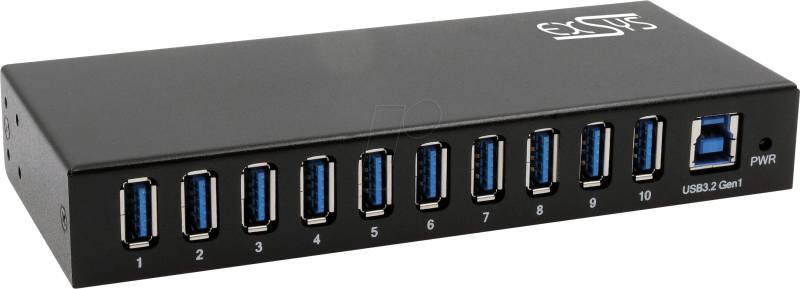 EXSYS EX11290HMS - USB 3.0 10-Port Industrie-Hub, 10x USB-A, 15 kV ESD von EXSYS