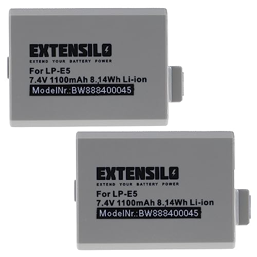 EXTENSILO 2X Akku Ersatz für Canon LP-E5 für Kamera (1100mAh, 7,4V, Li-Ion) von EXTENSILO