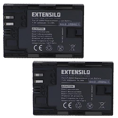 EXTENSILO 2X Akku Ersatz für Canon LP-E6, LP-E6NH für Kamera (2250mAh, 7,2V, Li-Ion) von EXTENSILO