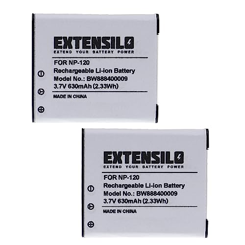 EXTENSILO 2X Akku Ersatz für Casio NP-120, NP-120DBA für Kamera (630mAh, 3,7V, Li-Ion) von EXTENSILO