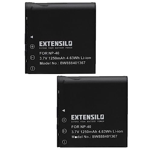 EXTENSILO 2X Akku Ersatz für Casio NP-40, NP-40DCA, NP-40DBA für Kamera (1250 mAh, 3,7 V, Li-Ion) von EXTENSILO