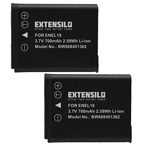 EXTENSILO 2X Akku Ersatz für Nikon EN-EL19 für Kamera (700mAh, 3,7V, Li-Ion) von EXTENSILO