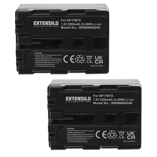 EXTENSILO 2X Akku Ersatz für Sony NP-QM91, NP-QM70, NP-QM71D, NP-QM71, NP-QM51D, NP-QM51 für Kamera (3200 mAh, 7,4 V, Li-Ion) von EXTENSILO
