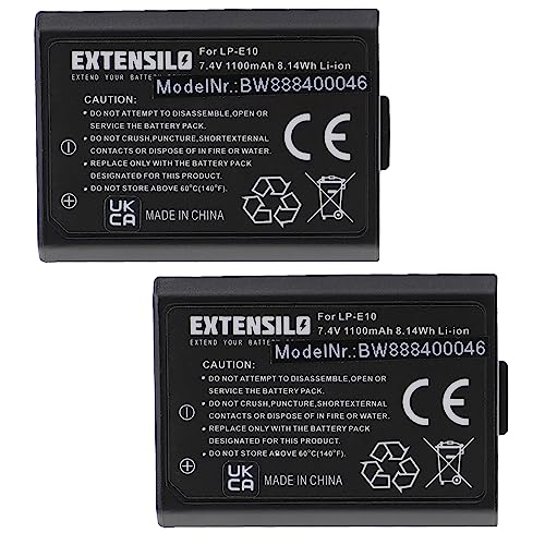 EXTENSILO 2X Akku kompatibel mit Canon EOS 2000D, 4000D, 1200D, 1100D, 1300D Kamera (1100mAh, 7,4V, Li-Ion) von EXTENSILO