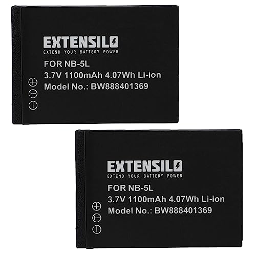 EXTENSILO 2X Akku kompatibel mit Canon PowerShot SX120 is, SX200 is, SX210 is, SX220 HS Kamera (1100mAh, 3,7V, Li-Ion) von EXTENSILO