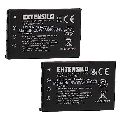 EXTENSILO 2X Akku kompatibel mit Casio Exilim EX-Z11, EX-Z12, EX-Z5, EX-Z4, EX-Z15, EX-Z6, EX-Z3, EX-Z18 Kamera (700 mAh, 3,7 V, Li-Ion) von EXTENSILO