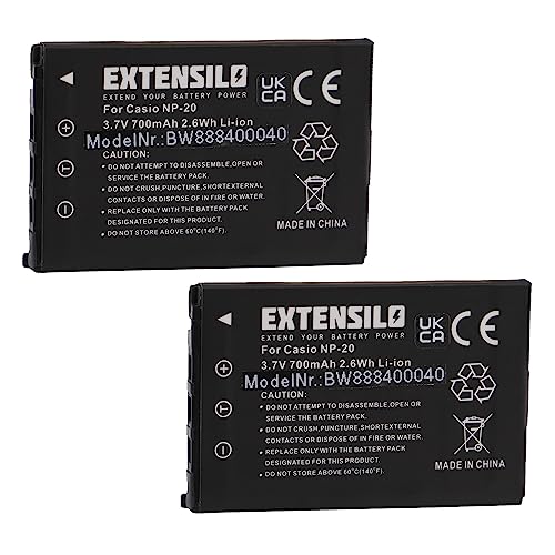 EXTENSILO 2X Akku kompatibel mit Casio Exilim EX-Z60, EX-Z65, EX-Z70, EX-Z75, EX-Z77 Kamera (700mAh, 3,7V, Li-Ion) von EXTENSILO