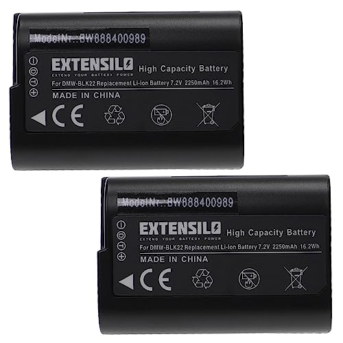 EXTENSILO 2X Akku kompatibel mit Panasonic Lumix GH5S, GH5, G9, DC-S5K, DC-S5 Kamera (2250 mAh, 7,2 V, Li-Ion) von EXTENSILO