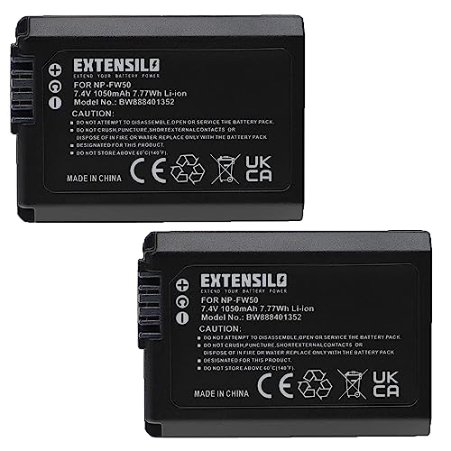 EXTENSILO 2X Akku kompatibel mit Sony Alpha A6000, A6300, A7R II, A6400, A7r ILCE-7K Kamera (1050mAh, 7,4V, Li-Ion) von EXTENSILO