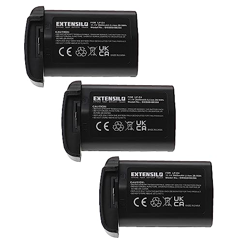 EXTENSILO 3X Akku Ersatz für Canon LP-E4, LP-E4N für Kamera (2600mAh, 11,1V, Li-Ion) von EXTENSILO