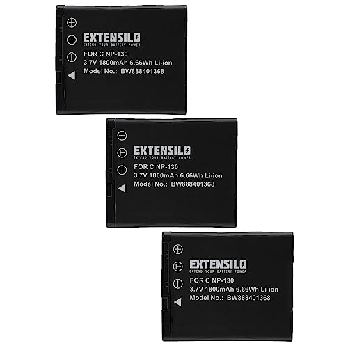 EXTENSILO 3X Akku Ersatz für Casio NP-130 für Kamera (1800 mAh, 3,7 V, Li-Ion) von EXTENSILO