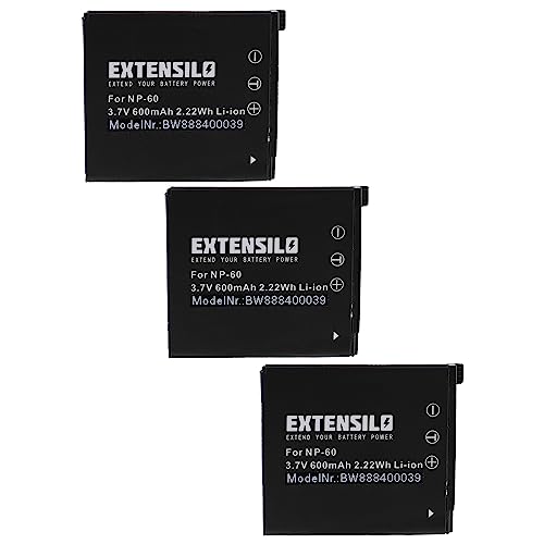 EXTENSILO 3X Akku Ersatz für Casio NP-60 für Kamera (600mAh, 3,7V, Li-Ion) von EXTENSILO