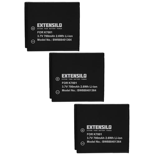 EXTENSILO 3X Akku Ersatz für Kodak Klic 7001 für Kamera (700mAh, 3,7V, Li-Ion) von EXTENSILO