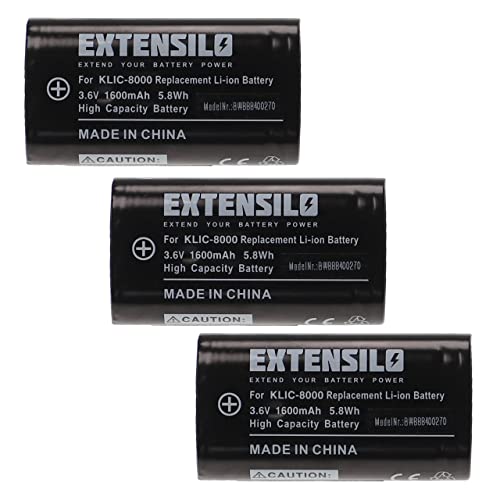 EXTENSILO 3X Akku Ersatz für Kodak Klic-8000, RB50 für Kamera (1600mAh, 3,6V, Li-Ion) von EXTENSILO