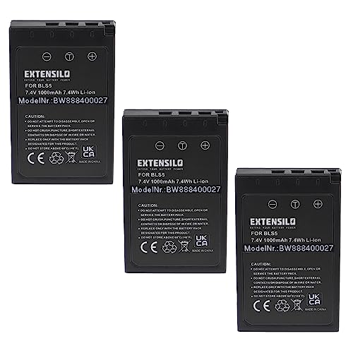 EXTENSILO 3X Akku Ersatz für Olympus BLS-5, BLS50 für Kamera (1000mAh, 7,4V, Li-Ion) mit Infochip von EXTENSILO