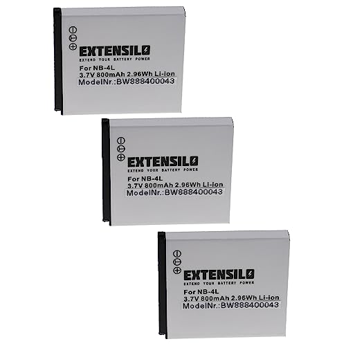 EXTENSILO 3X Akku kompatibel mit Canon Digital Ixus 80 is, 82, 60, 65, 70, 75, i7, i Zoom Kamera (800mAh, 3,7V, Li-Ion) von EXTENSILO