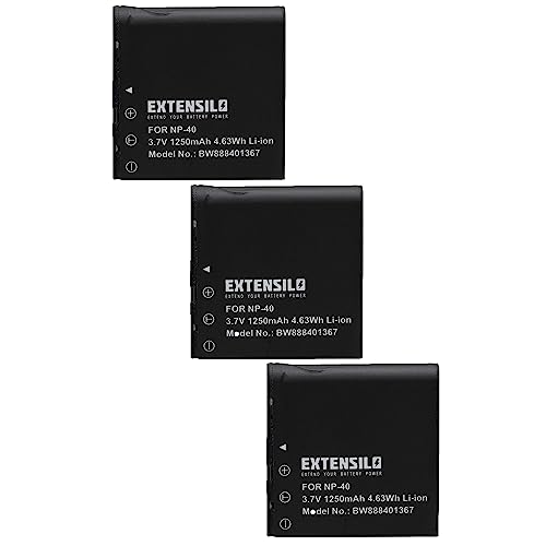 EXTENSILO 3X Akku kompatibel mit Medion MD86064, PAC-0040, MD86245, MD86427, MD86910 Kamera (1250mAh, 3,7V, Li-Ion) von EXTENSILO