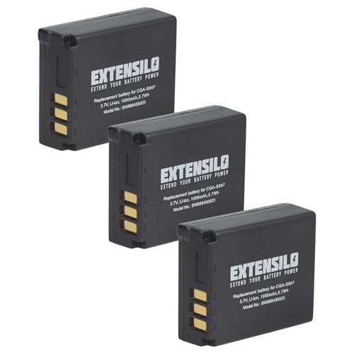 EXTENSILO 3X Akku kompatibel mit Panasonic Lumix DMC-TZ1, DMC-TZ2, DMC-TZ11, DMC-TZ15 Kamera (1000mAh, 3,7V, Li-Ion) von EXTENSILO