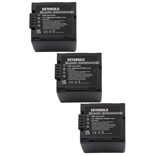 EXTENSILO 3X Akku kompatibel mit Panasonic NV-GS17, NV-GS180, NV-GS200, NV-GS17EG Kamera (2500mAh, 7,4V, Li-Ion) von EXTENSILO