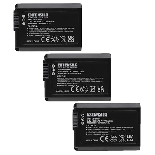 EXTENSILO 3X Akku kompatibel mit Sony Alpha 6000, 6300, 5000, 3000, 5100, 6400, 6100 Kamera (1050mAh, 7,4V, Li-Ion) von EXTENSILO